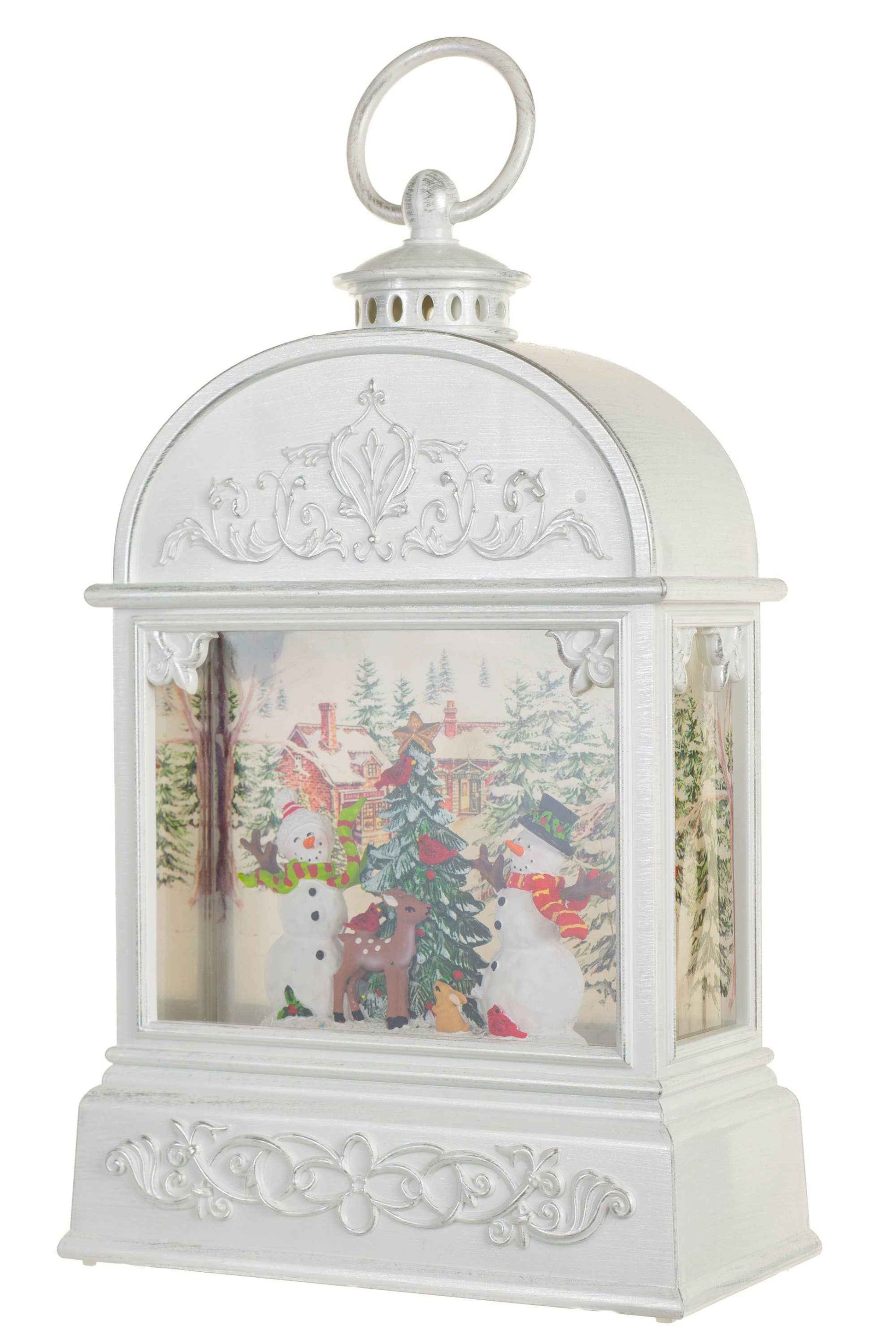 NEW-White Lantern Snow Globe with Wholesome Snowman
