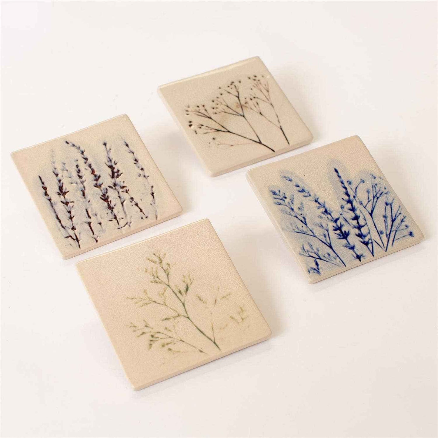 Pressed Wildflower Stoneware Coasters – Set of 4 (Pk/4 Sets)