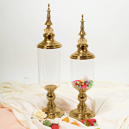 Clear Glass Olive Candy Jar With Lid Gold