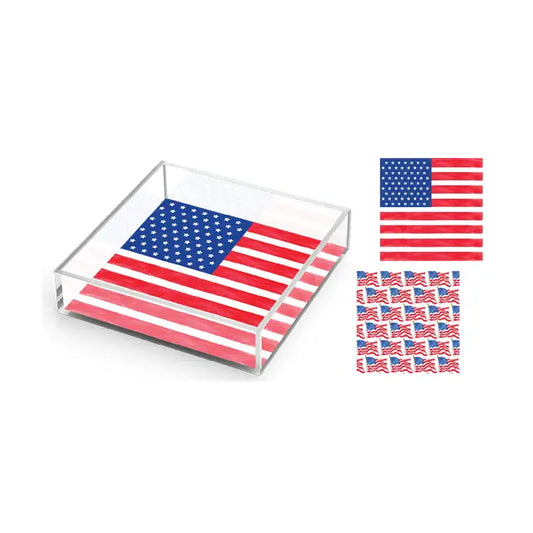 American Flag Red White & Blue Acrylic Tray 6x6