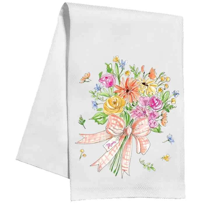 Mother's Day Flower Bouquet with Orange Bow Kitchen Towel