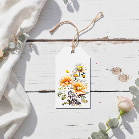 Daisy and Bees Gift Tag Set of 8 Tags with Rustic Twine