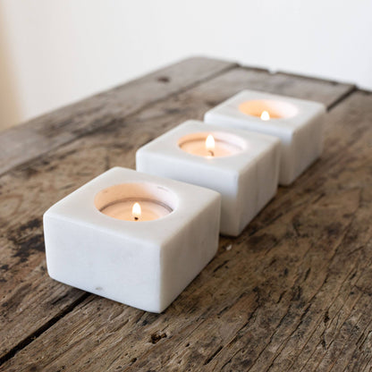 Fleur White Marble Tealight Candle Holder