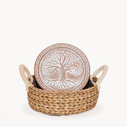 Handmade Bread Warmer & Wicker Basket - Tree of Life Round