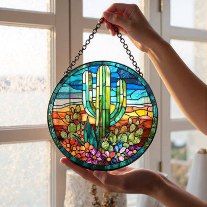 Cactus Stained Glass Suncatcher, Ideal Gift for Valentine