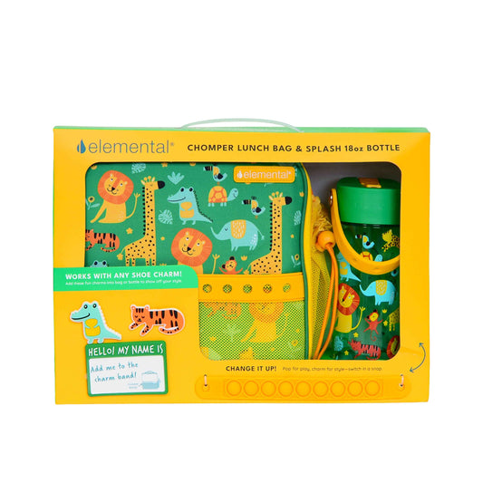 Kids Insulated Lunch Bag and Bottle with Charms Jungle