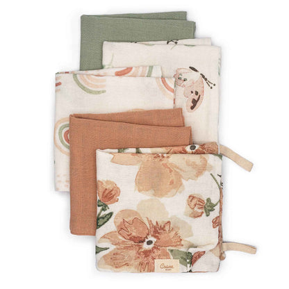 Crane Baby - Parker 5-pc. Baby Wash Cloth Set (Pink Floral)