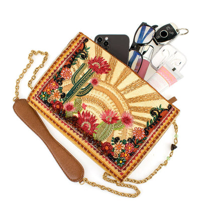 Mary Frances Accessories - Desert Sunrise Beaded Cactus and Floral Crossbody Handbag