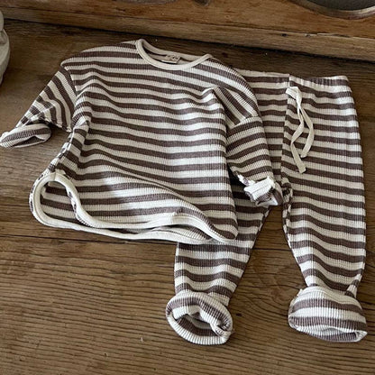 Waffle Knitted Fabric Loose Comfy Set: Brown (12-24M)