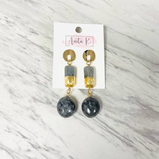 Anita K By Blushing Pink - Spectrolite & Gold Foil  Wrapped Resin Dangle Earring