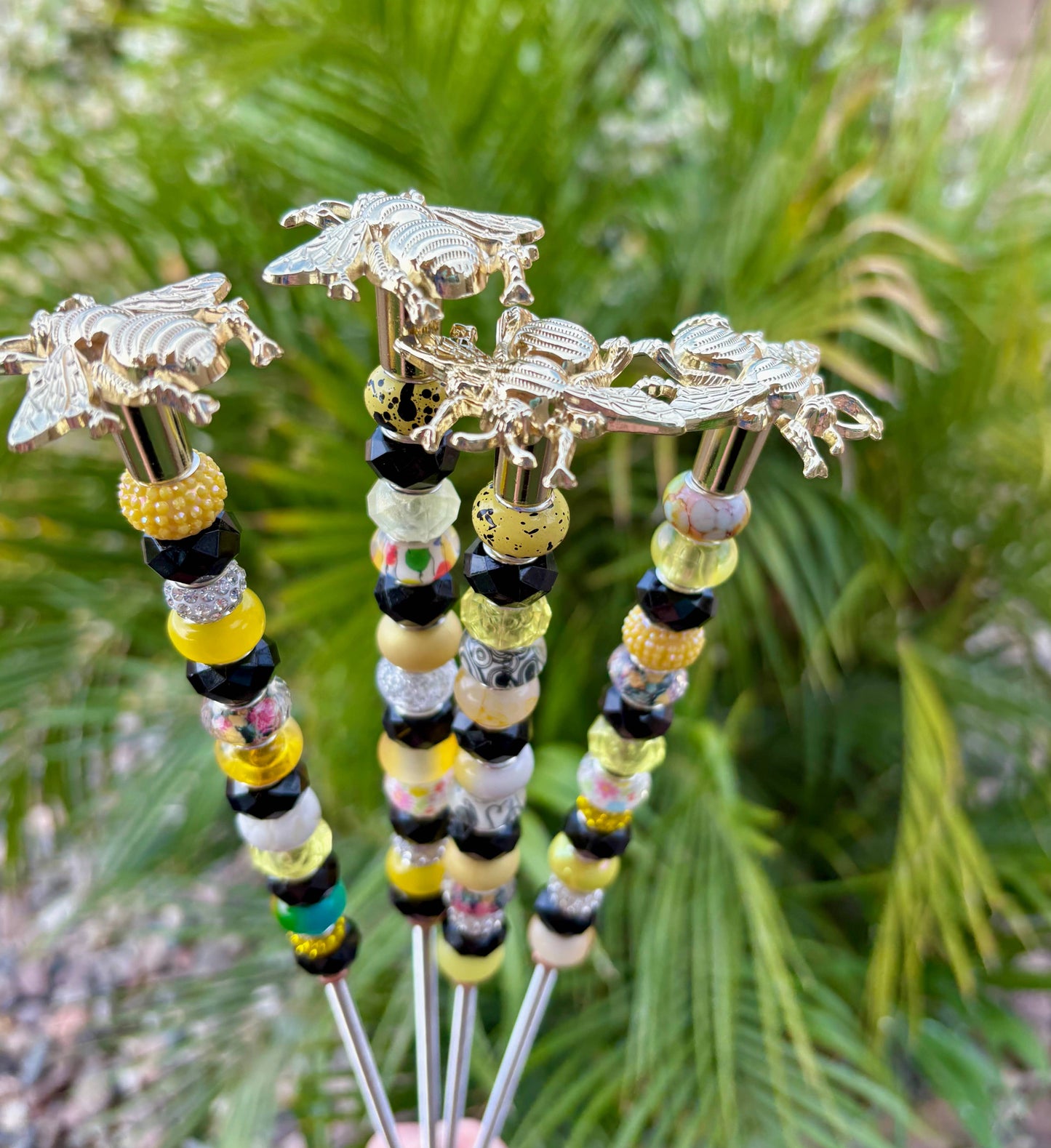 Bumblebee Fairy Garden Beaded Plant Stakes : 7 inch