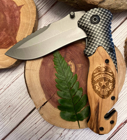 Quail Tail Laser Art - Police Badge/Serve & Protect Knife