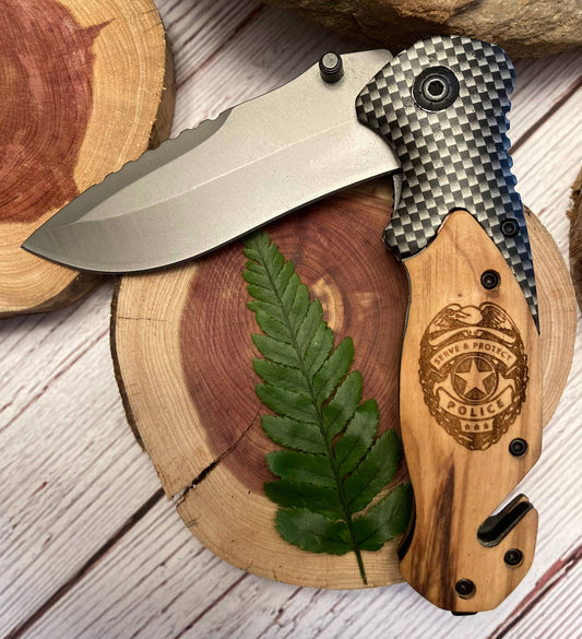 Quail Tail Laser Art - Police Badge/Serve & Protect Knife