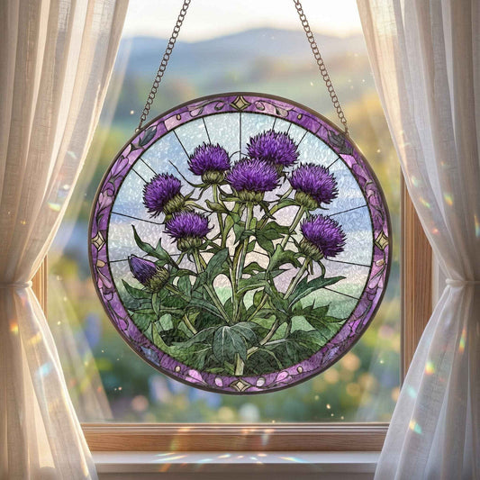 Thistles Flower Window Hanging Decor Art, Colorful Floral