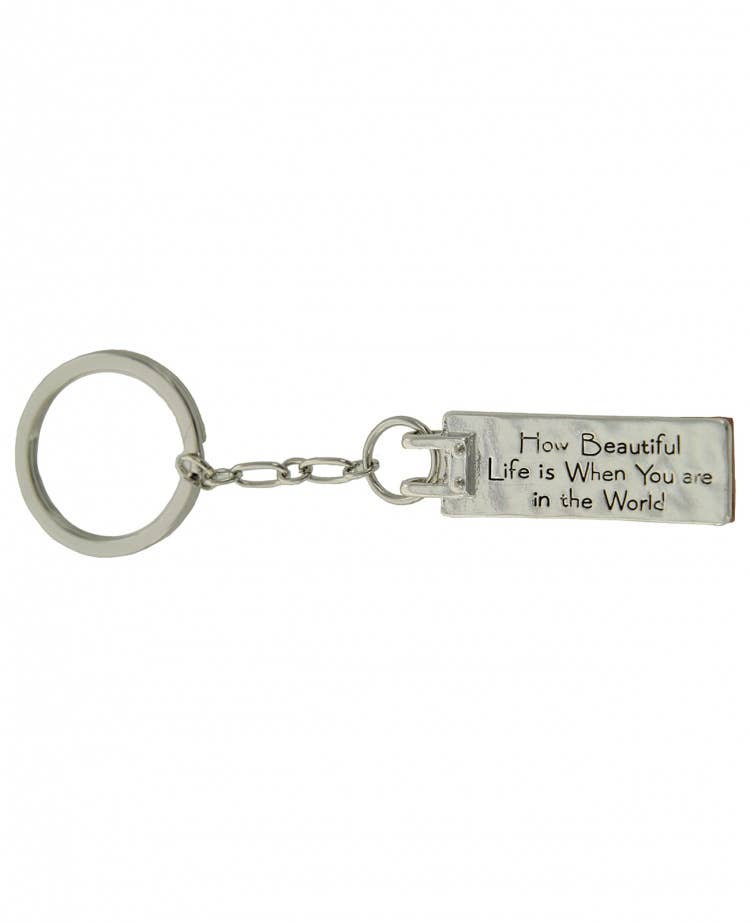 Antique Silver Tree of Life Rectangle Message Keychain