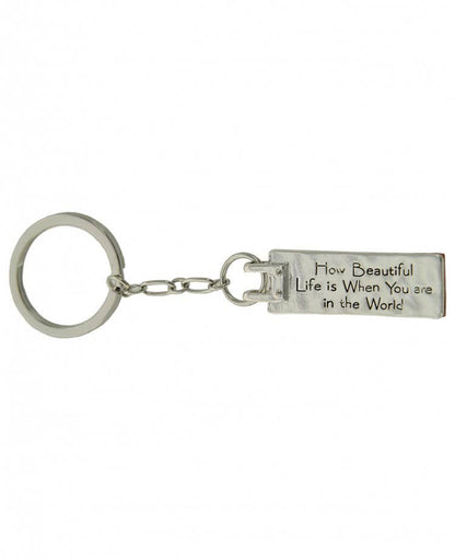 Antique Silver Tree of Life Rectangle Message Keychain