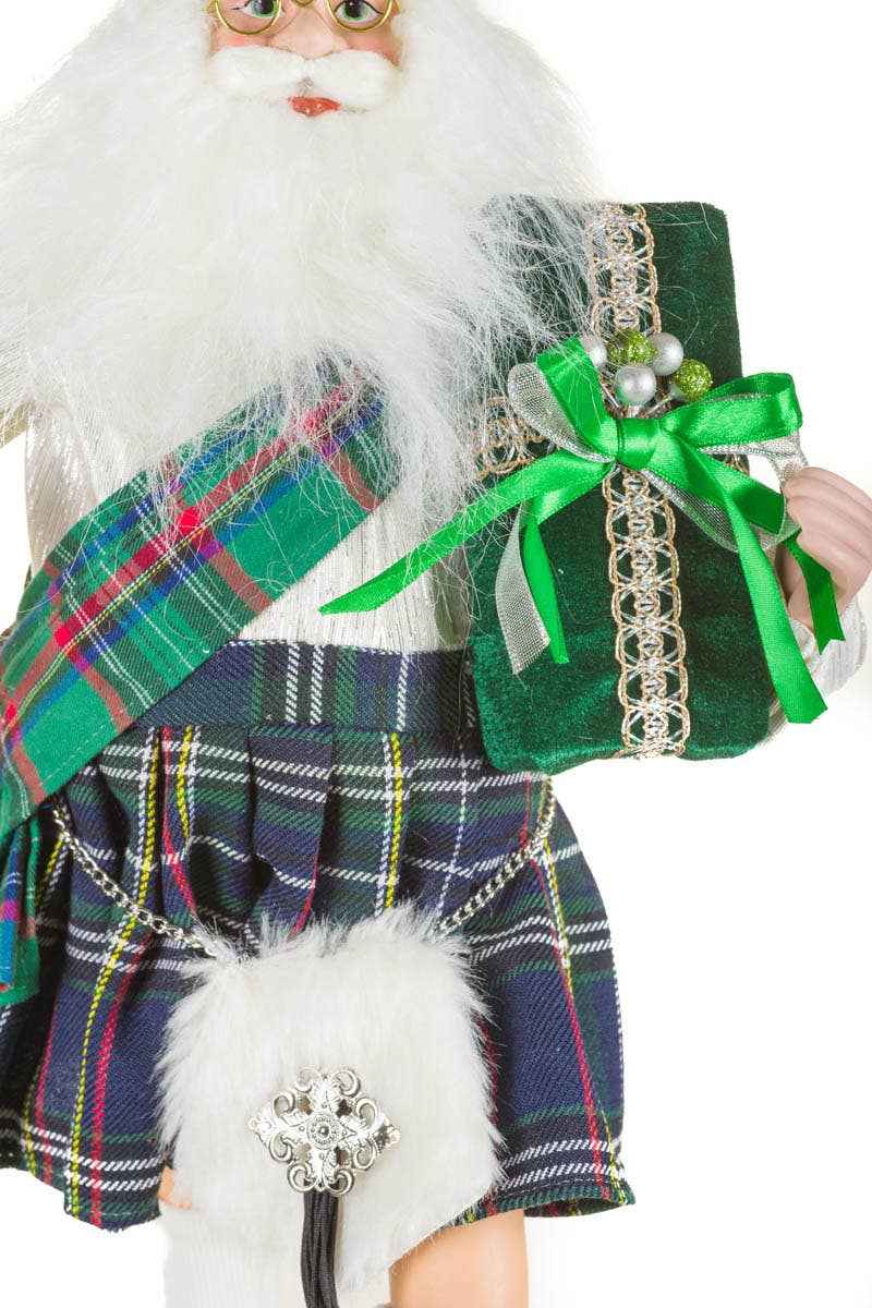 Green/White Scottish Santa Figurine With Forest Kilt