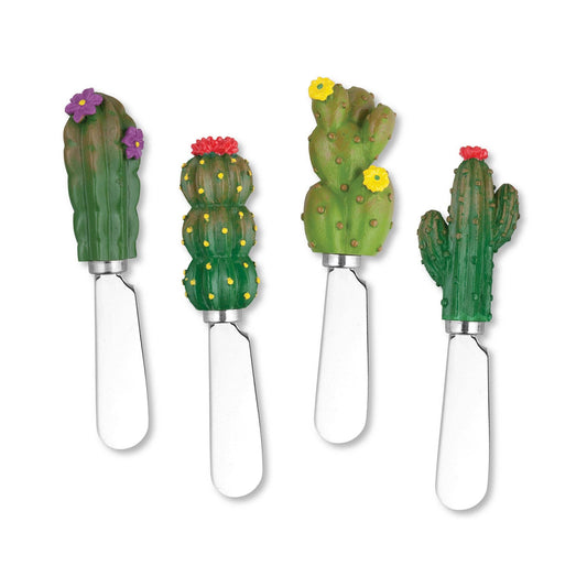 4-Piece Cactus with Flower Polyresin Cheese Spreader