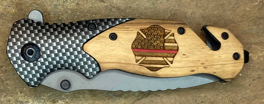 Firefighter/Red Line #1 Knife -Quail Tail Laser Art