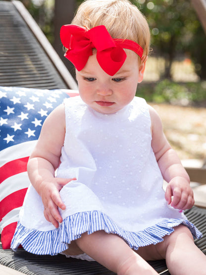 Baby Girls White & Classic Blue Seersucker Top & Bloomer Set