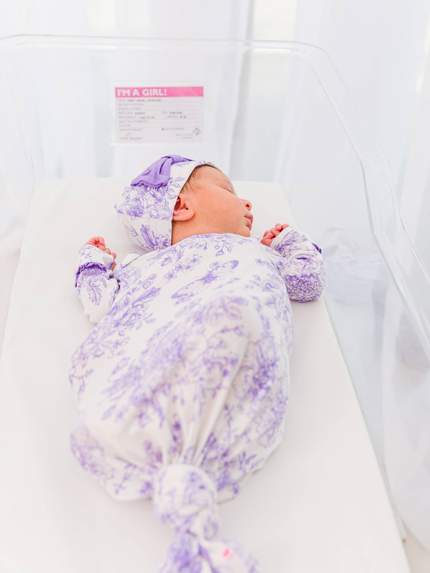 Baby Girls Bamboo Wisteria Purple Butterfly Sleep Gown & Bow Hat Set Newborn-3m