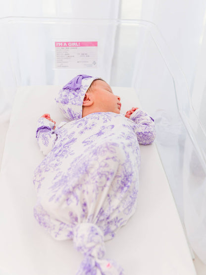 Baby Girls Bamboo Wisteria Purple Butterfly Sleep Gown & Bow Hat Set Newborn-3m