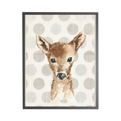 Watercolor Baby Deer On Grey Polka Dots