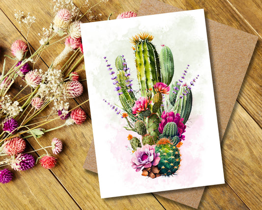 Arizona Saguaro Pink Watercolor Greeting Card
