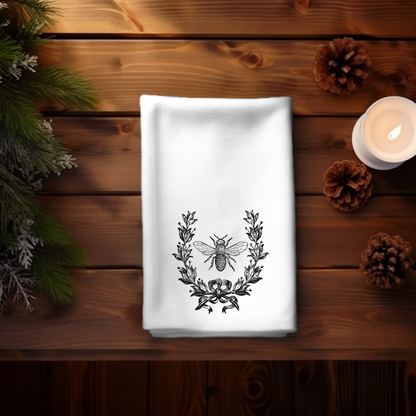 Black and White Guest Towel, Black Bee on Fingertip Towel