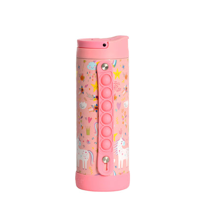 Fidget Strap Kids Stainless Bottle 14oz Pink Unicorn