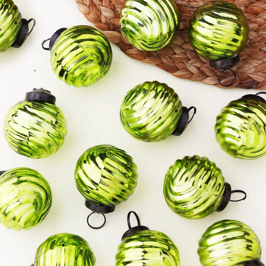Christmas Ornament Lime Green Glass -Set of 12
