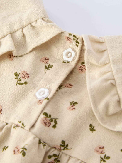 Baby Girl Long Sleeve Apricot Floral Romper with Heart Collar: 24M