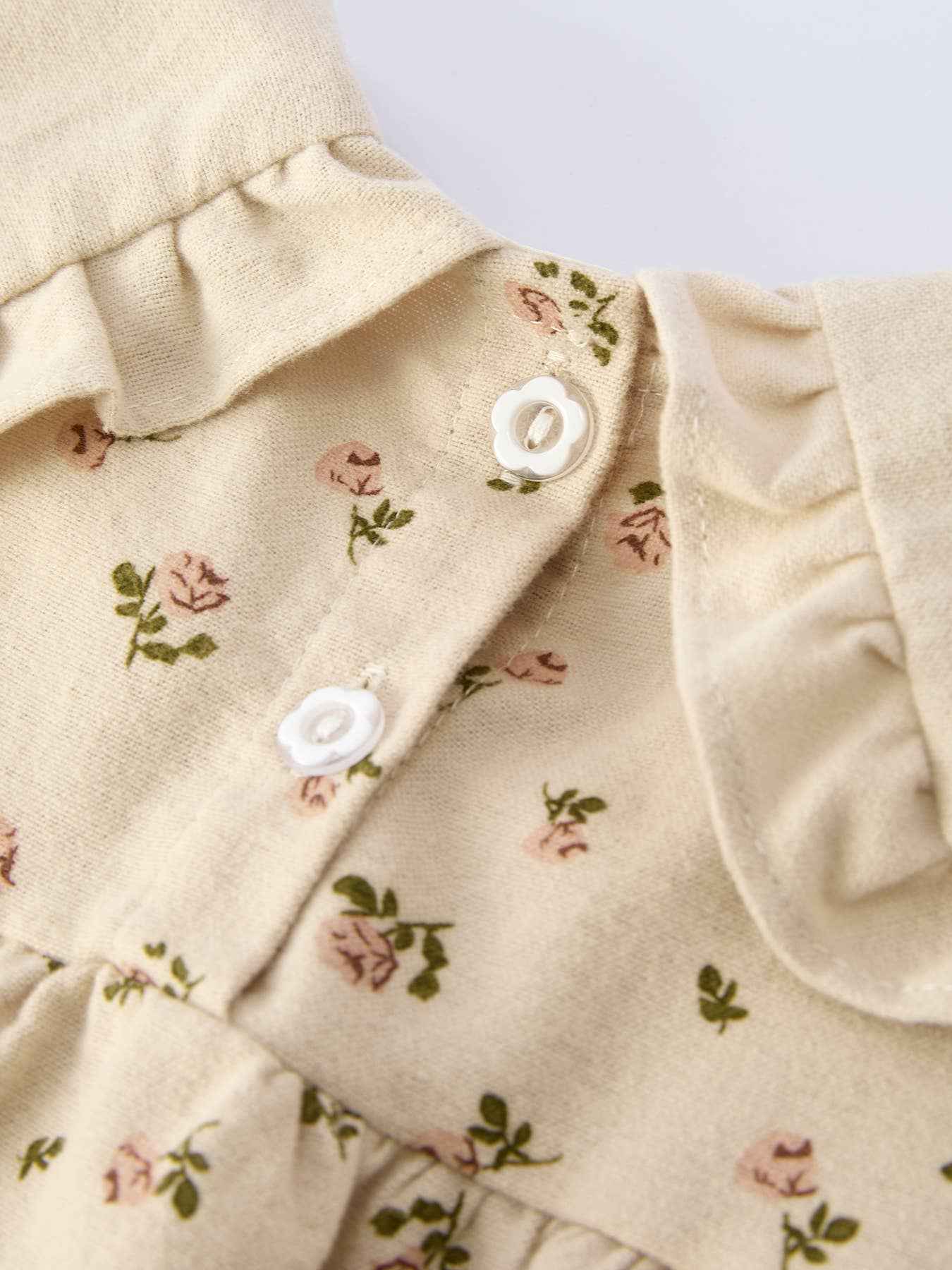Baby Girl Long Sleeve Apricot Floral Romper with Heart Collar: 12M