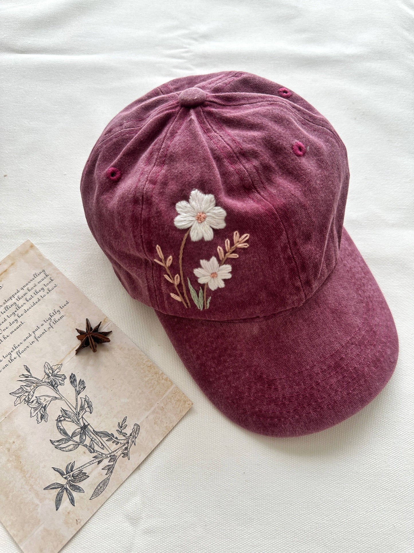 White Flower Embroidered Baseball Cap