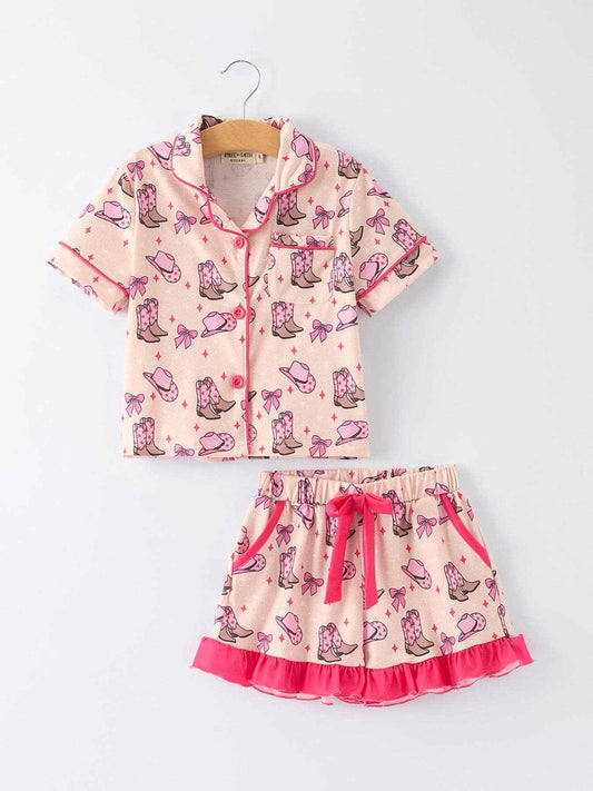 Mommy & Me Western Print Ruffle Pajama Set: 6 / KIDS