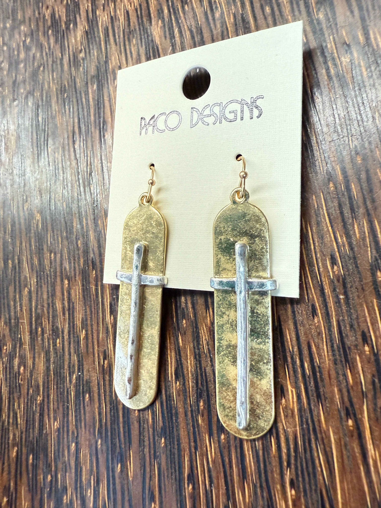 Hammered Cross Oval Earrings