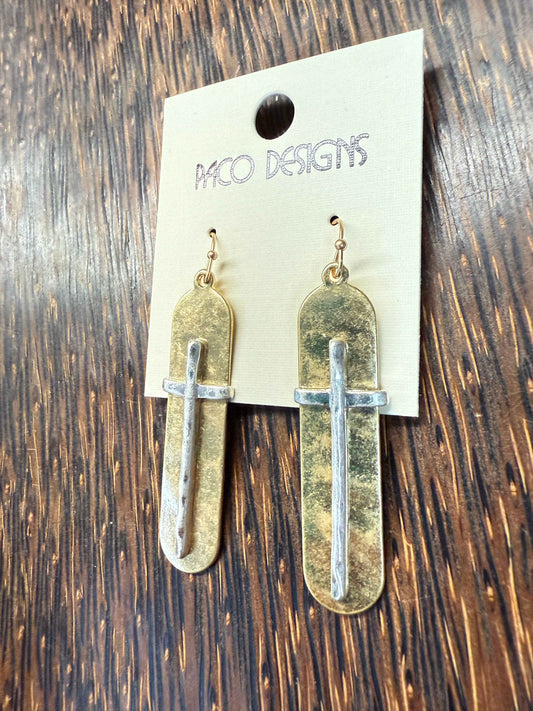 Hammered Cross Oval Earrings