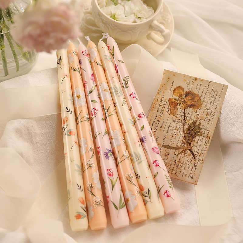 Velas Meta - Vela navideña sin humo de tallo largo con estampado floral de 25 cm