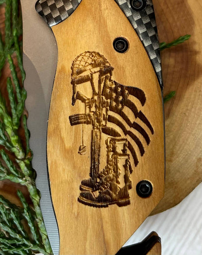 Quail Tail Laser Art - Tribute to Soldiers Knife