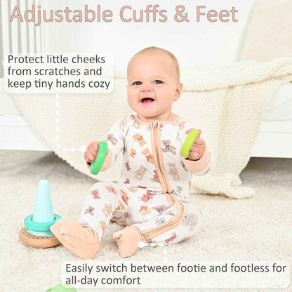 LollyBanks - Bamboo Baby Convertible Zipper Pajamas - Teddy Bear