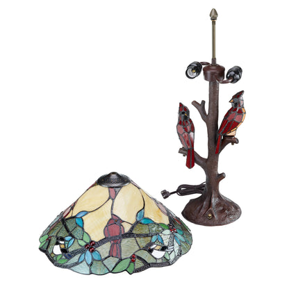 23.75"H Triple-Lit Stained Glass Cardinal Table Lamp