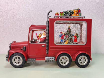 8.25" Lighted Santa Truck Glitter Snow Globe Holiday Decor
