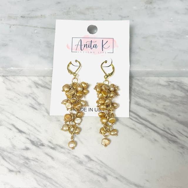 Anita K By Blushing Pink - Freshwater Cluster Drop Dangle Earring