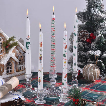 Smokeless Christmas Decorative Printed Taper Candle