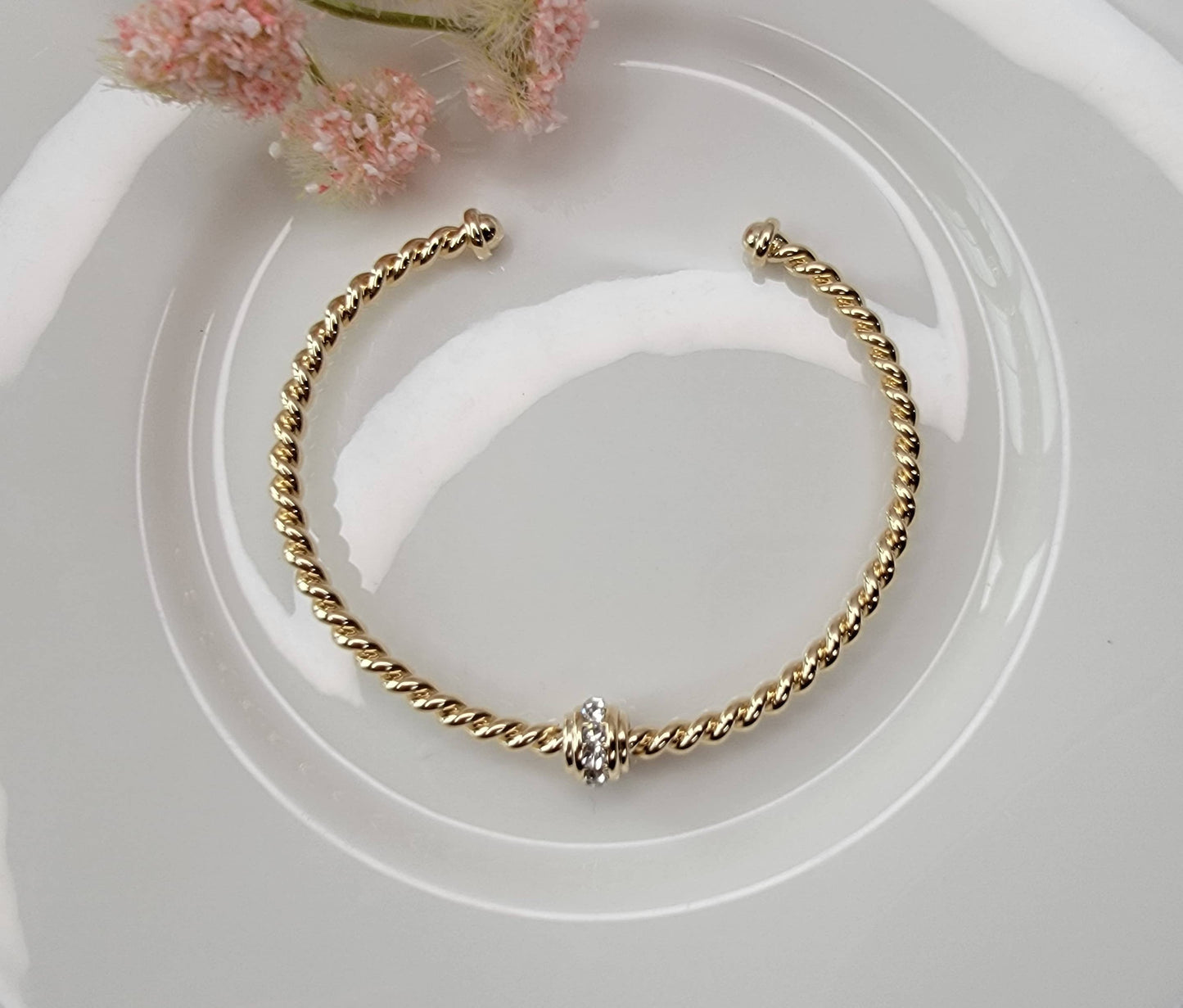 Classic Cable Bracelet with Rhinestone Bead