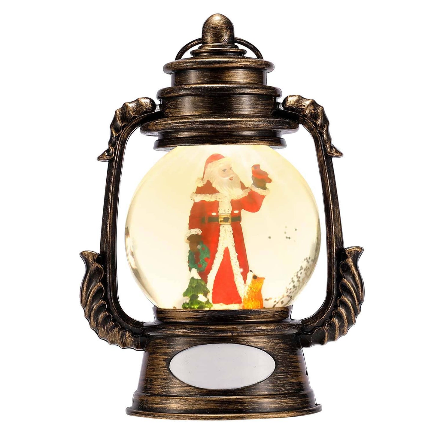 Santa in Round Globe in Lantern Shaped Snow Globe Ornament