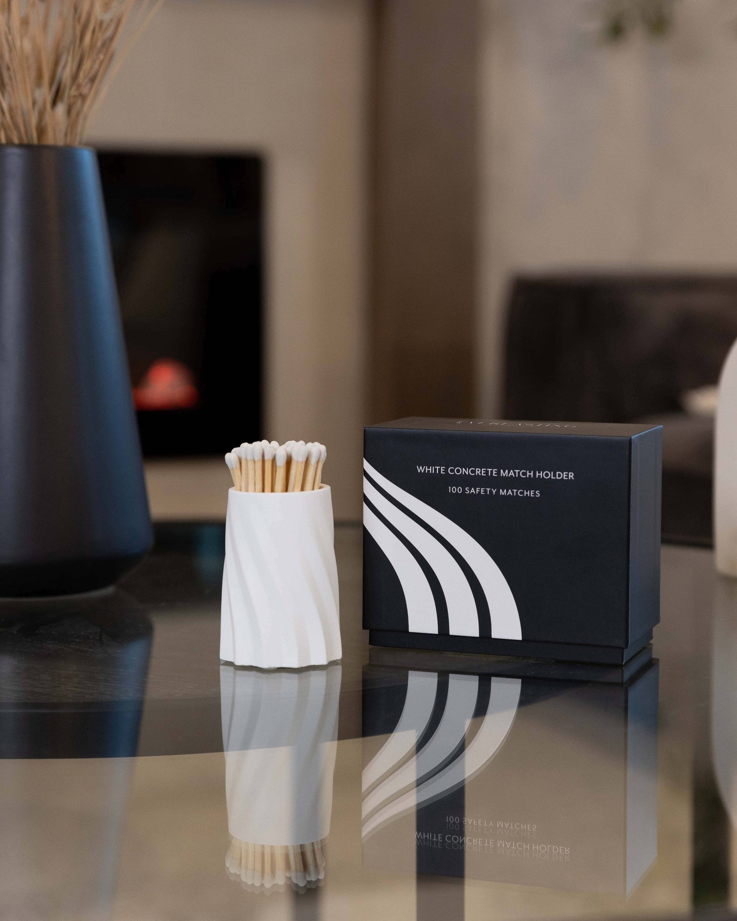 Concrete Safety Match Holder with Matches – White