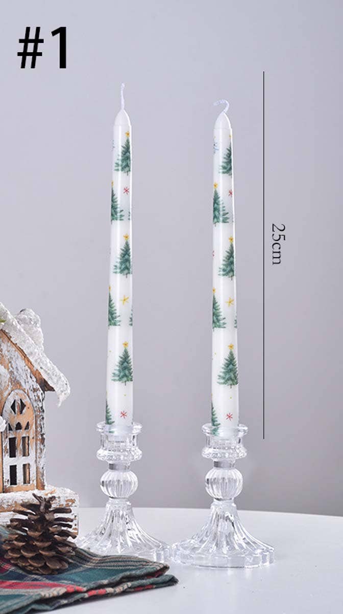 Smokeless Christmas Decorative Printed Taper Candle