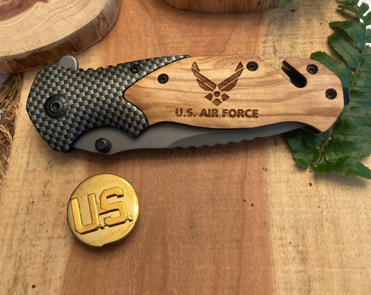 Air Force Knife - Quail Tail Laser Art