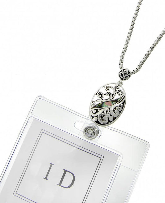 Abalone Filigree Studded Oval ID Holder & Necklace